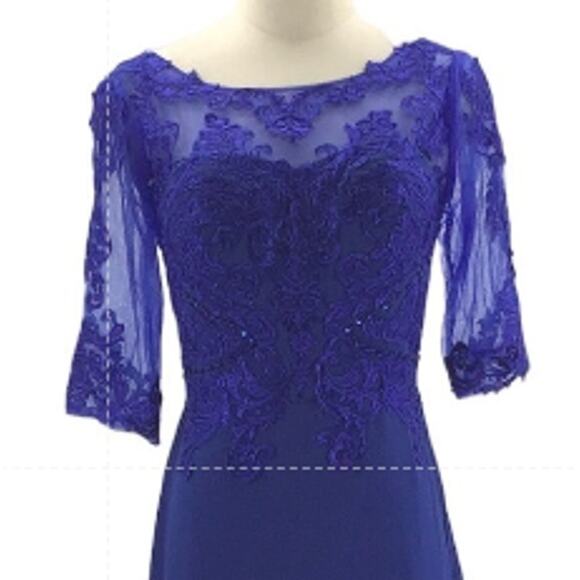 MOTHER OF THE BRIDE SZ 4 S royal blue lace up beaded maxi dress NEW b124 - Picture 3 of 8